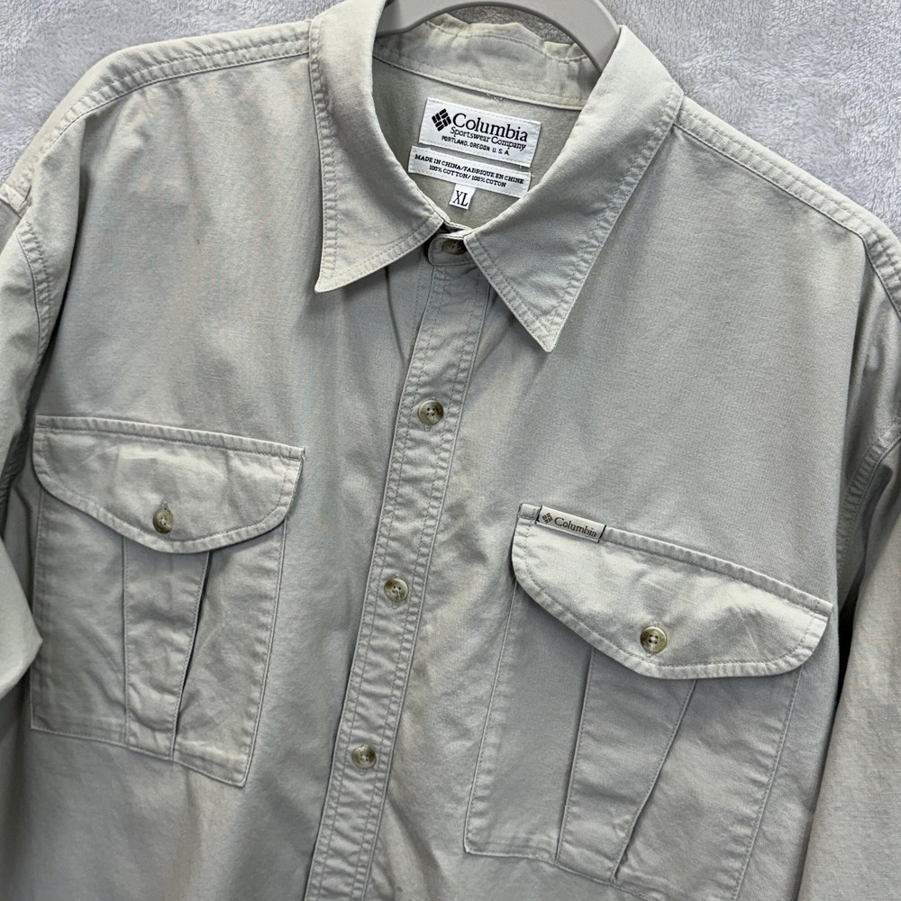 Columbia Shirt Mens XL Beige Twill Gorpcore Safari Long Sleeve Button Up Pockets